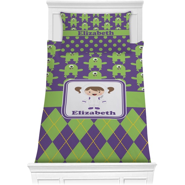Custom Astronaut, Aliens & Argyle Comforter Set - Twin (Personalized)