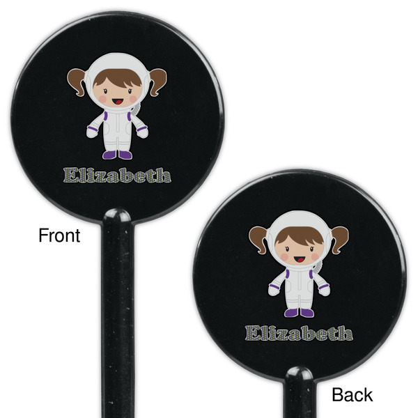 Astronaut, Aliens & Argyle Black Plastic 5.5" Stir Stick - Double Sided - Round - Front & Back