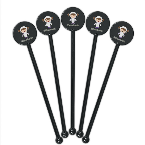 Astronaut, Aliens & Argyle Black Plastic 5.5" Stir Stick - Round - Fan View