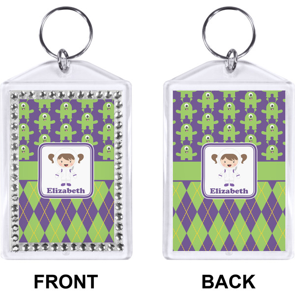 Astronaut, Aliens & Argyle Bling Keychain (Front + Back)