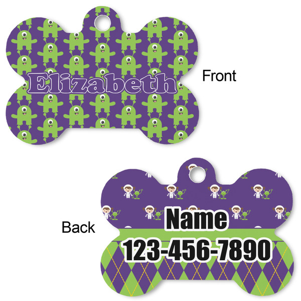 Astronaut, Aliens & Argyle Bone Shaped Dog Tag - Front & Back