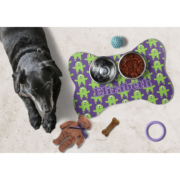 Astronaut, Aliens & Argyle Bone Shaped Mat w/ Food & Water