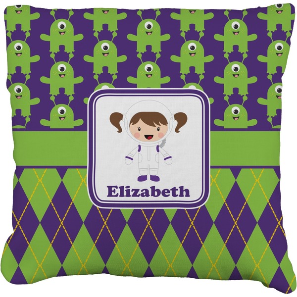 Custom Astronaut, Aliens & Argyle Faux-Linen Throw Pillow 18" (Personalized)