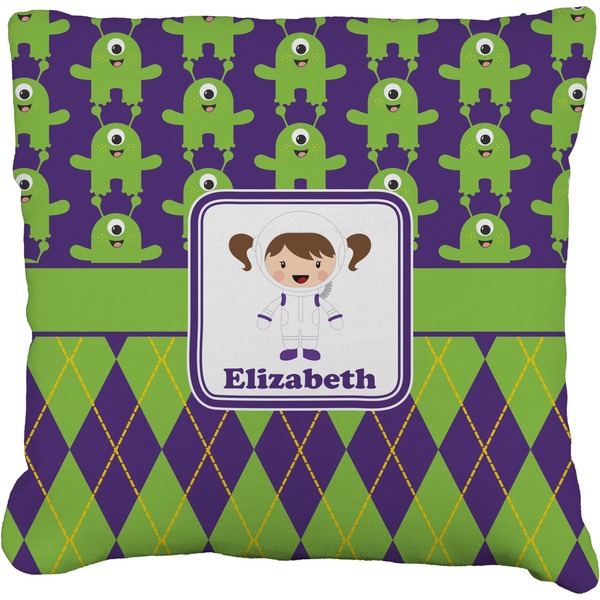 Custom Astronaut, Aliens & Argyle Faux-Linen Throw Pillow 20" (Personalized)