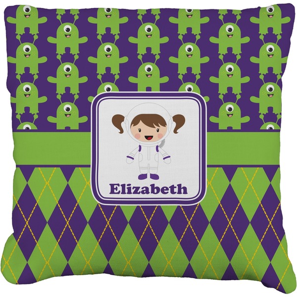 Custom Astronaut, Aliens & Argyle Faux-Linen Throw Pillow 26" (Personalized)