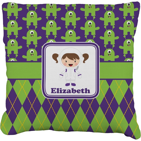 Custom Astronaut, Aliens & Argyle Faux-Linen Throw Pillow (Personalized)