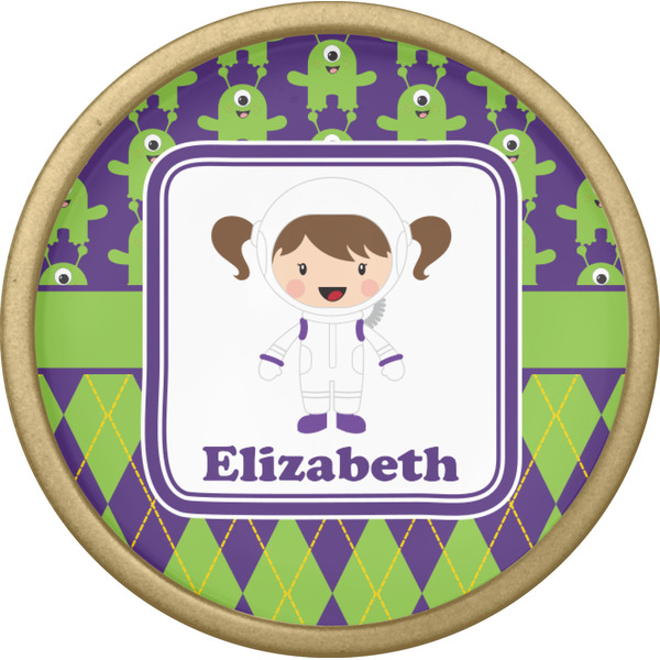 Astronaut, Aliens & Argyle Cabinet Knob - Gold - Front