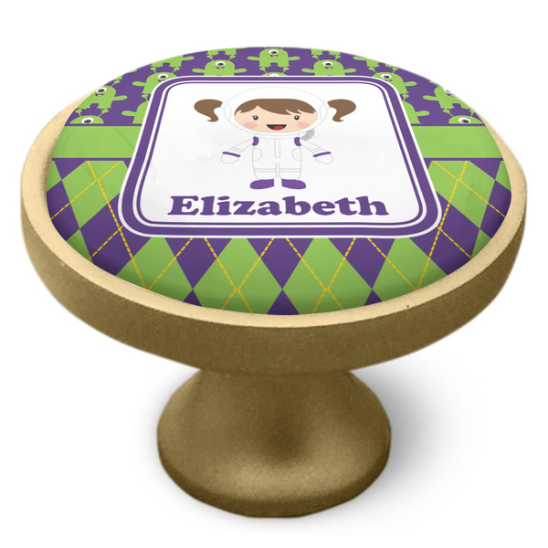 Astronaut, Aliens & Argyle Cabinet Knob - Gold - Side