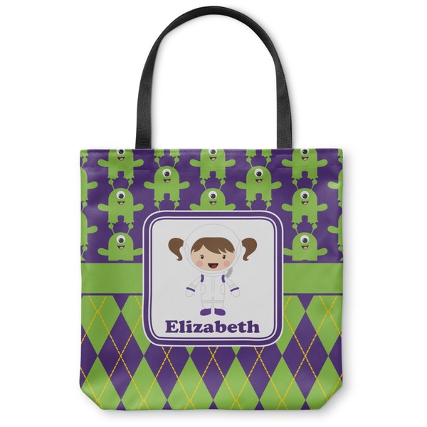 Custom Astronaut, Aliens & Argyle Canvas Tote Bag (Personalized)