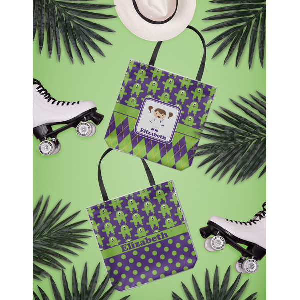 Astronaut, Aliens & Argyle Canvas Tote Lifestyle Front and Back- 13x13