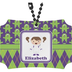 Astronaut, Aliens & Argyle Rear View Mirror Ornament (Personalized)