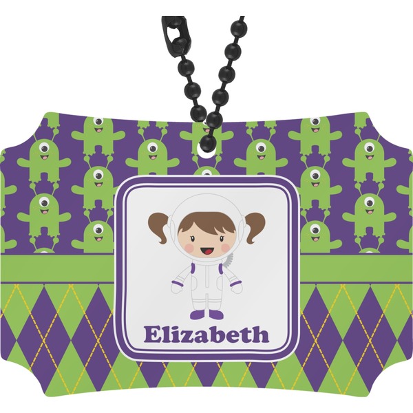 Custom Astronaut, Aliens & Argyle Rear View Mirror Ornament (Personalized)