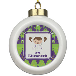 Astronaut, Aliens & Argyle Ceramic Ball Ornament (Personalized)