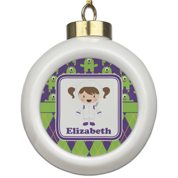 Custom Astronaut, Aliens & Argyle Ceramic Ball Ornament (Personalized)