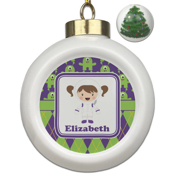 Custom Astronaut, Aliens & Argyle Ceramic Ball Ornament - Christmas Tree (Personalized)