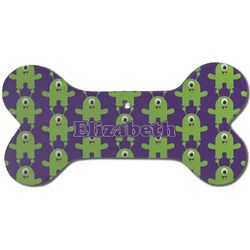 Astronaut, Aliens & Argyle Ceramic Dog Ornament - Front w/ Name or Text