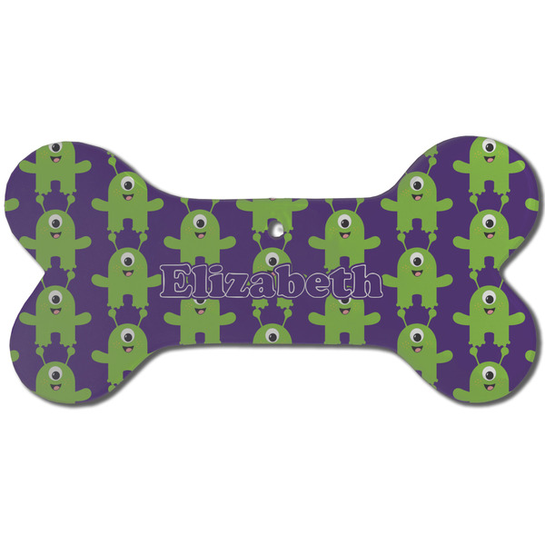 Custom Astronaut, Aliens & Argyle Ceramic Dog Ornament - Front w/ Name or Text