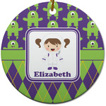Astronaut, Aliens & Argyle Round Ceramic Ornament w/ Name or Text