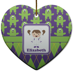 Astronaut, Aliens & Argyle Heart Ceramic Ornament w/ Name or Text