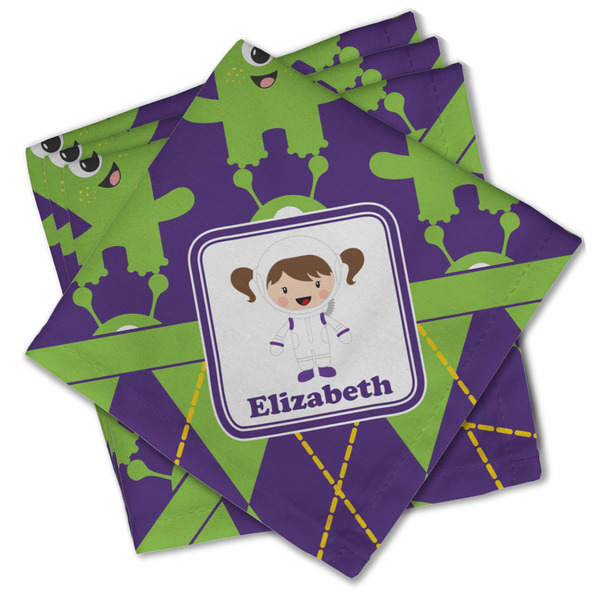 Custom Astronaut, Aliens & Argyle Cloth Cocktail Napkins - Set of 4 w/ Name or Text