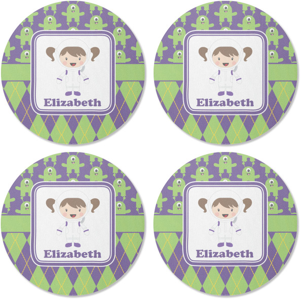 Astronaut, Aliens & Argyle Coaster Round Rubber Back - Apvl