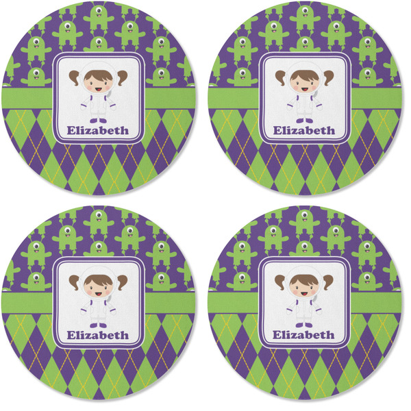 Astronaut, Aliens & Argyle Coaster Round Rubber Back - Apvl