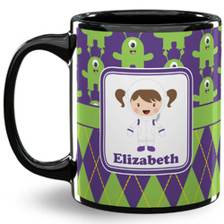 Astronaut, Aliens & Argyle 11 Oz Coffee Mug - Black (Personalized)