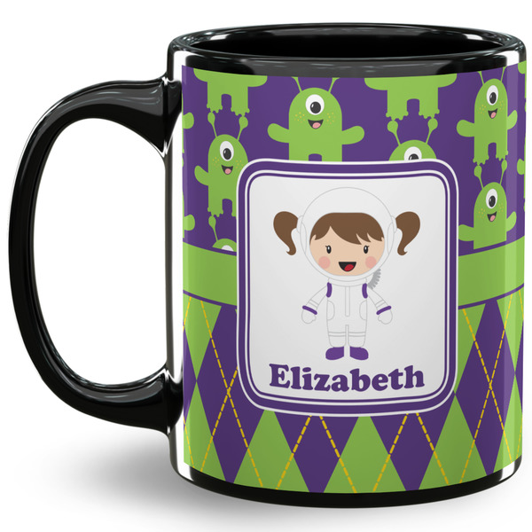 Custom Astronaut, Aliens & Argyle 11 Oz Coffee Mug - Black (Personalized)