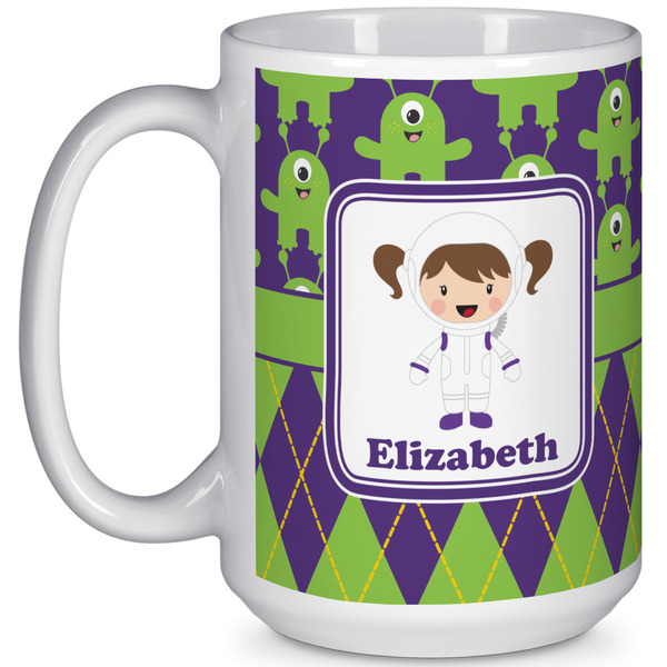 Custom Astronaut, Aliens & Argyle 15 Oz Coffee Mug - White (Personalized)