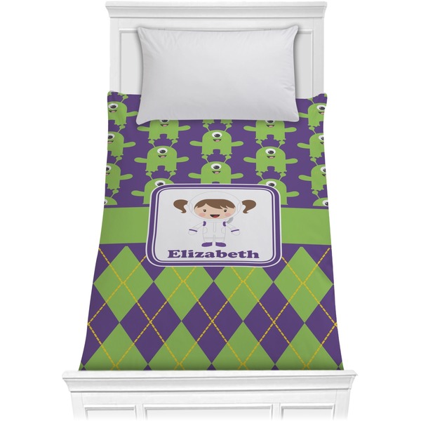 Custom Astronaut, Aliens & Argyle Comforter - Twin XL (Personalized)