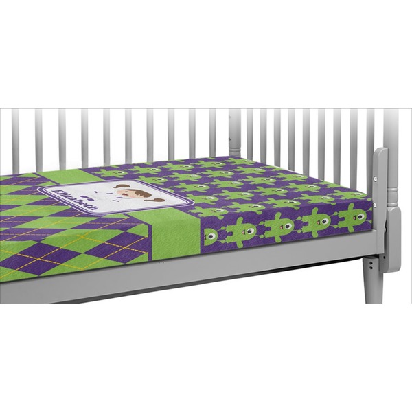 Custom Astronaut, Aliens & Argyle Crib Fitted Sheet (Personalized)