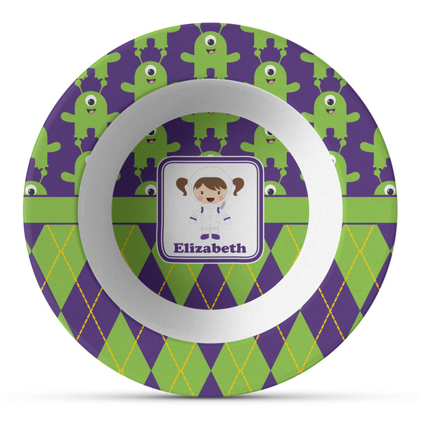 Custom Astronaut, Aliens & Argyle Plastic Bowl - Microwave Safe - Composite Polymer (Personalized)