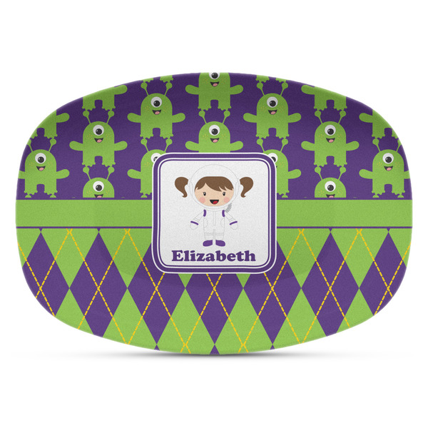 Custom Astronaut, Aliens & Argyle Plastic Platter - Microwave & Oven Safe Composite Polymer (Personalized)