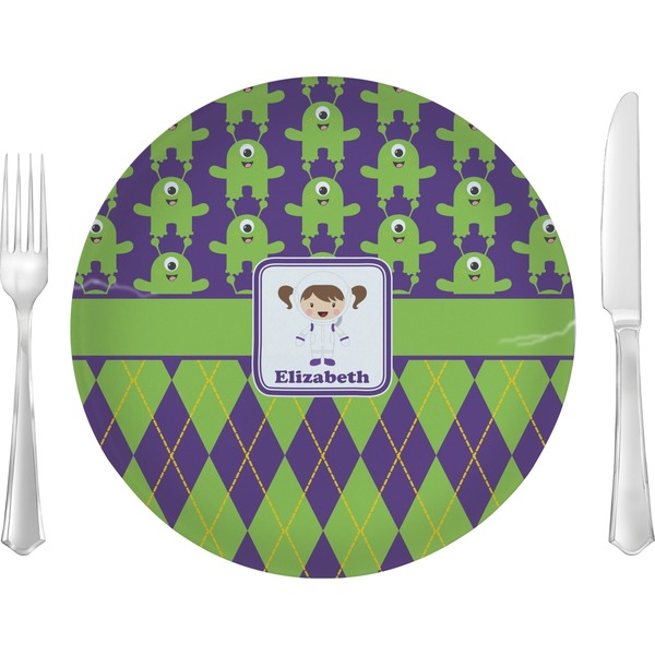 Custom Astronaut, Aliens & Argyle Glass Lunch / Dinner Plate 10" (Personalized)