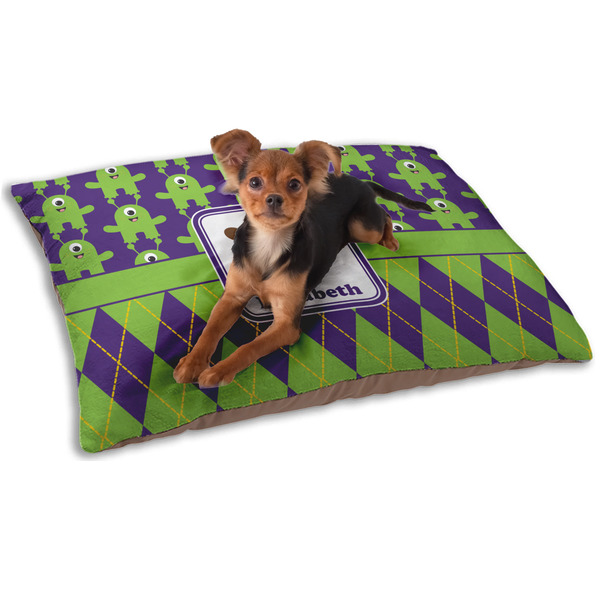 Custom Astronaut, Aliens & Argyle Dog Bed - Small w/ Name or Text
