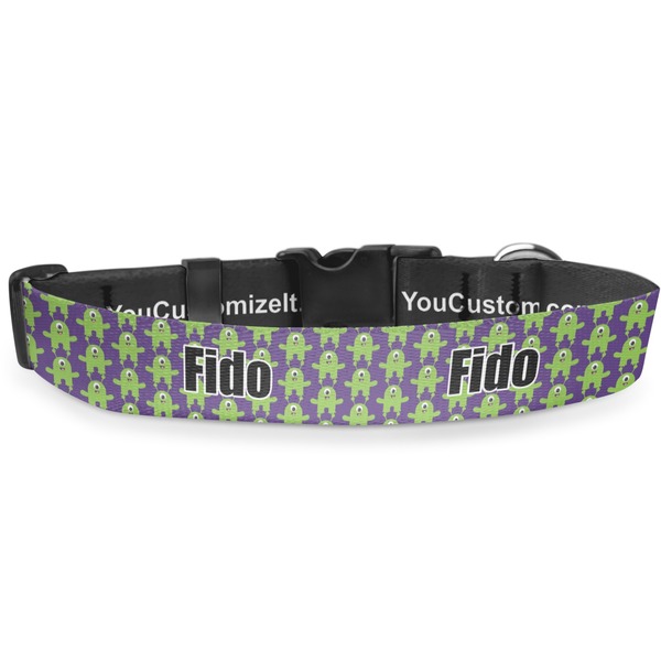 Custom Astronaut, Aliens & Argyle Deluxe Dog Collar - Large (13" to 21") (Personalized)