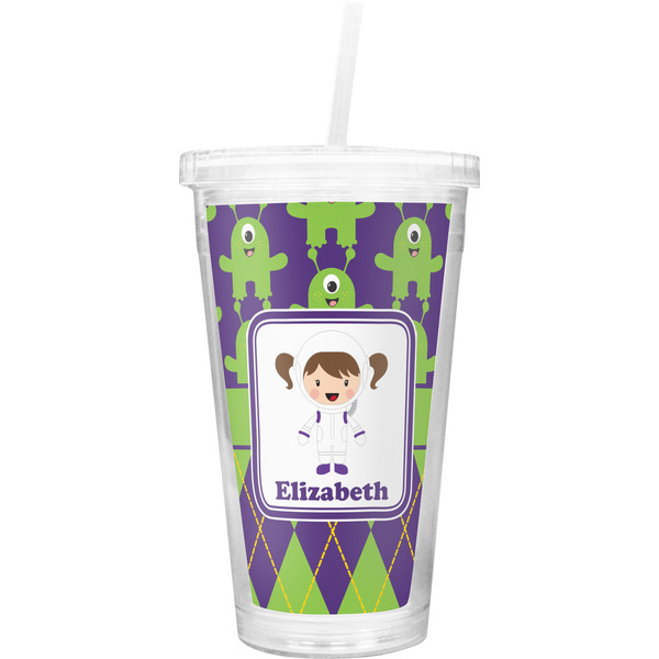 Custom Astronaut, Aliens & Argyle Double Wall Tumbler with Straw (Personalized)
