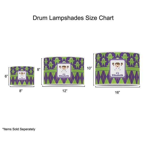 Astronaut, Aliens & Argyle Drum Lampshades - Sizing Chart
