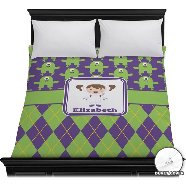 Custom Astronaut, Aliens & Argyle Duvet Cover - Full / Queen (Personalized)