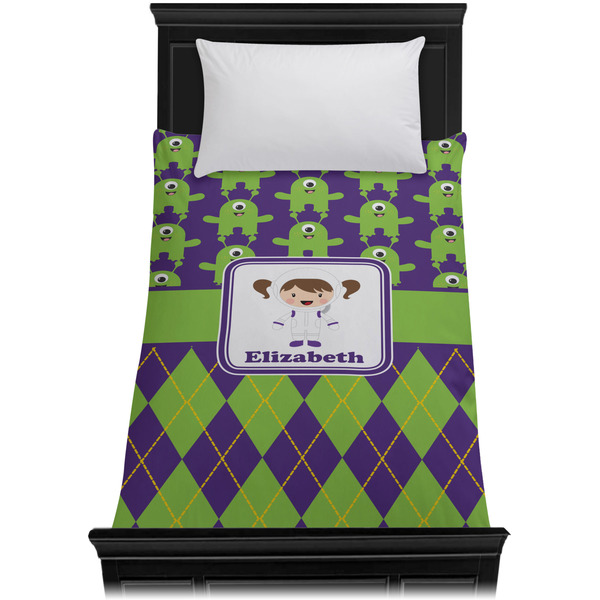 Astronaut, Aliens & Argyle Duvet Cover - Twin XL - On Bed - No Prop