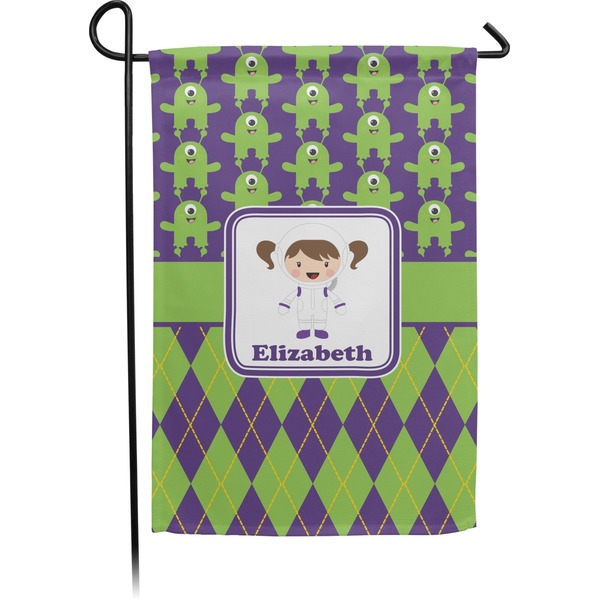Custom Astronaut, Aliens & Argyle Small Garden Flag - Double Sided w/ Name or Text