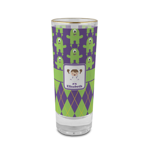 Custom Astronaut, Aliens & Argyle 2 oz Shot Glass - Glass with Gold Rim (Personalized)