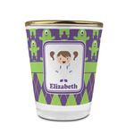 Astronaut, Aliens & Argyle Glass Shot Glass - 1.5 oz - with Gold Rim - Set of 4 (Personalized)