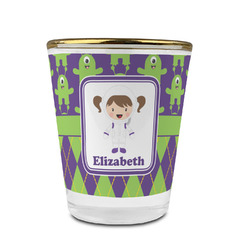 Astronaut, Aliens & Argyle Glass Shot Glass - 1.5 oz - with Gold Rim - Set of 4 (Personalized)