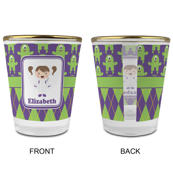 Astronaut, Aliens & Argyle Glass Shot Glass - with gold rim - APPROVAL