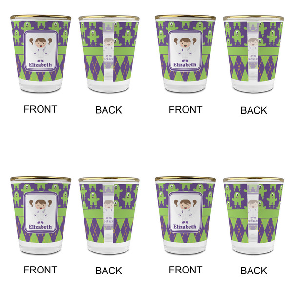 Astronaut, Aliens & Argyle Glass Shot Glass - with gold rim - Set of 4 - APPROVAL