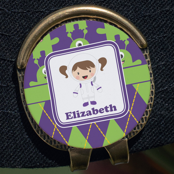 Astronaut, Aliens & Argyle Golf Ball Marker Hat Clip - Gold - Close Up