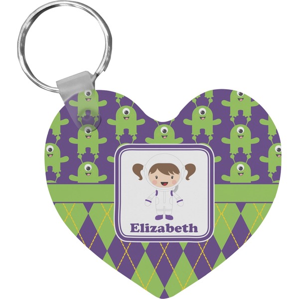 Custom Astronaut, Aliens & Argyle Heart Plastic Keychain w/ Name or Text