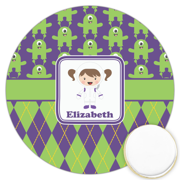 Custom Astronaut, Aliens & Argyle Printed Cookie Topper - 3.25" (Personalized)