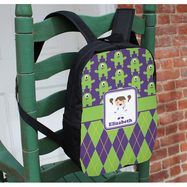 Astronaut, Aliens & Argyle Kids Backpack - In Context